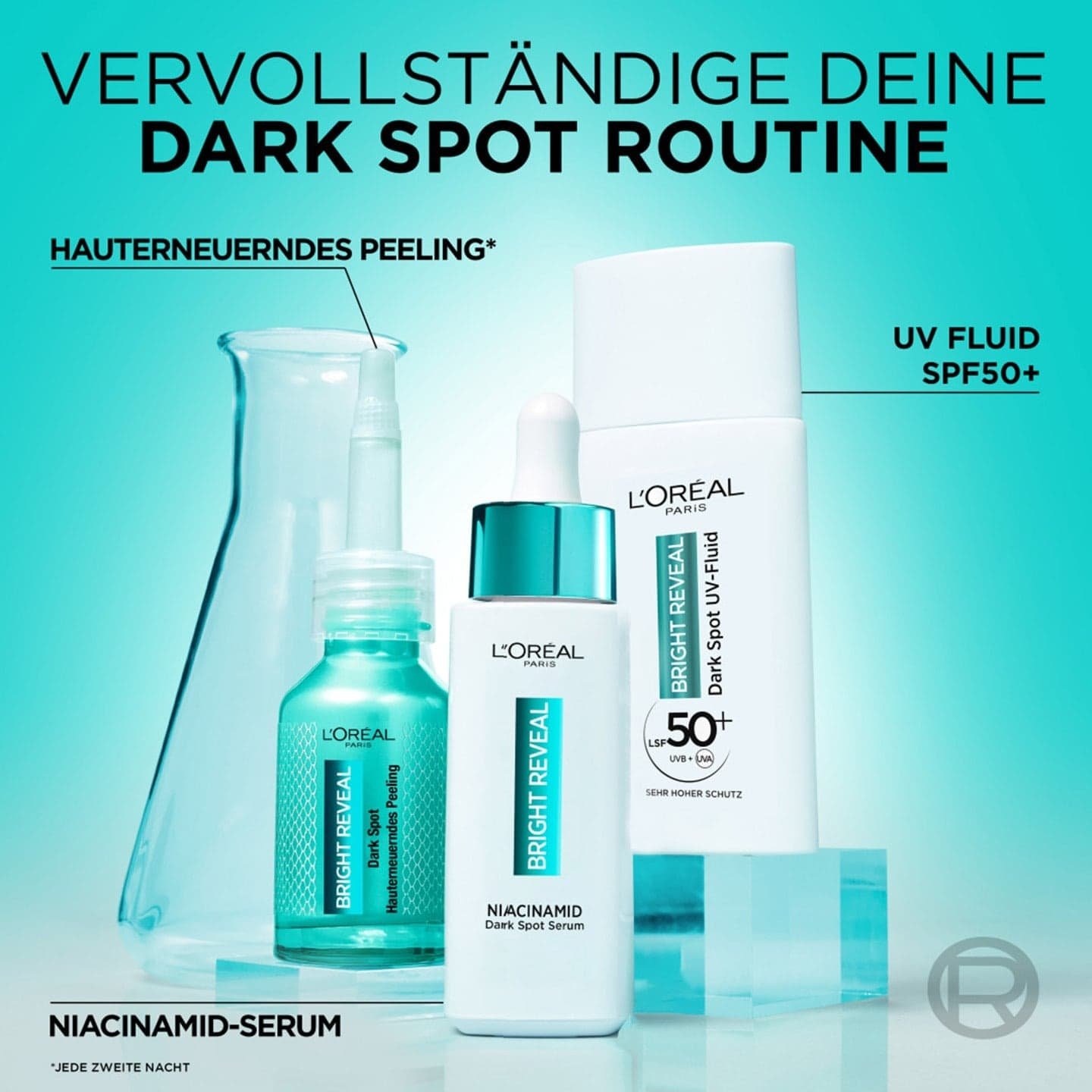 Produktabbildungen aller Produkte aus der Reihe der Bright Reveal Gesichtspflege